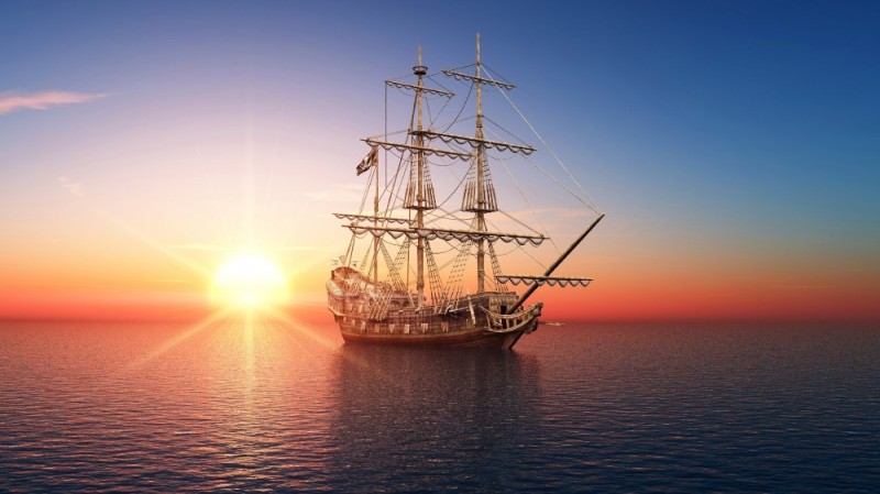 Create meme: ship , sailboat at sea, ship background