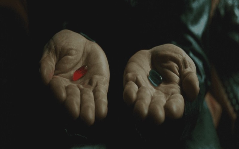 Create meme: Morpheus pills, red pill , Morpheus is a choice between the two pills