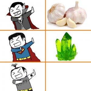 Create meme: garlic Superman, garlic, a vampire and garlic