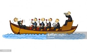 Создать мем: иллюстрация, рисунок лодки, шарж на лодке с клюшкой