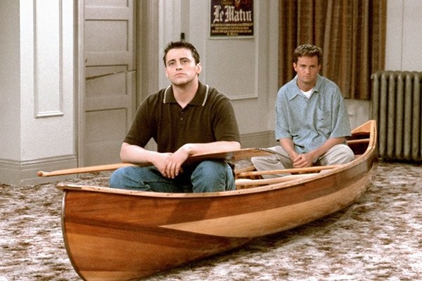 Create meme: show friends, Joe and Chandler in a canoe, Matthew Perry