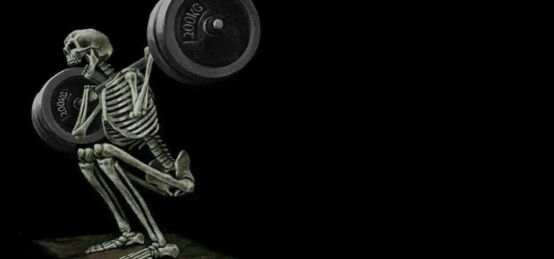 Create meme: my body is a machine that turns, gym , weightlifting skeleton