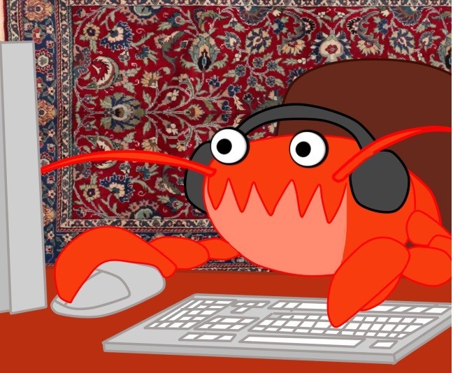 Create meme: crab at the computer, crab , man with crab hands gamer