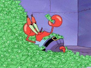 Create meme: love money, Mr. Krabs 18+, Mr. Krabs watching TV