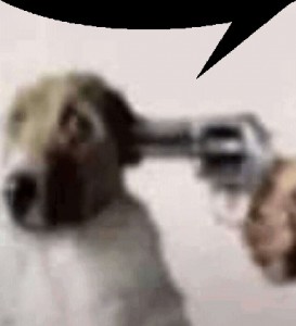 Создать мем: кот, пистолет у головы собаки, выстрел в собаку