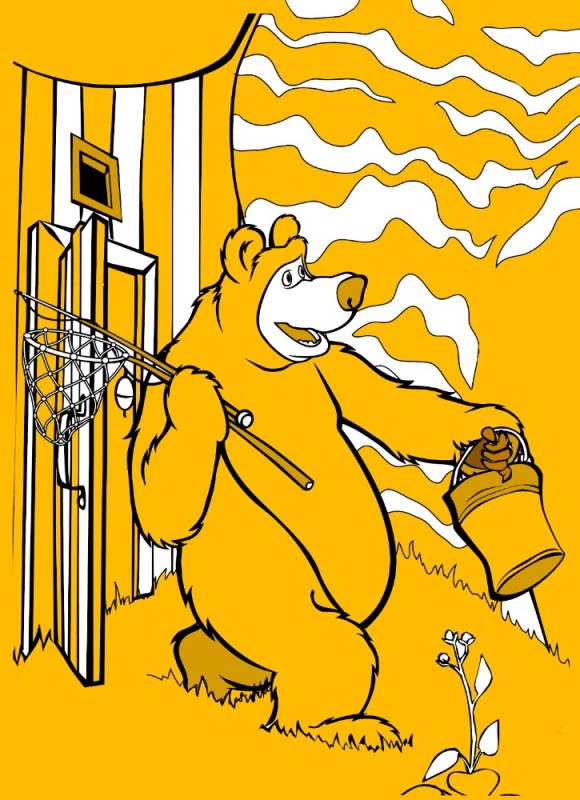 Создать мем: медведь мультяшный, медведь разукрашка, раскраски для детей маша и медведь