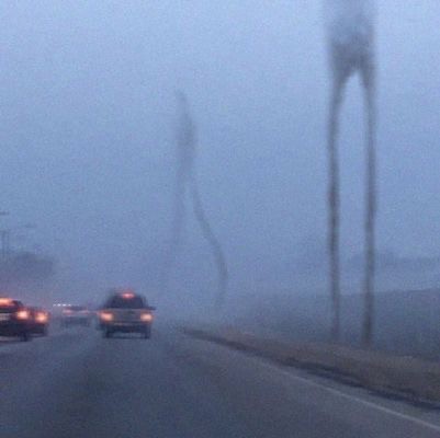 Create meme: fog road, monster, monsters in the fog