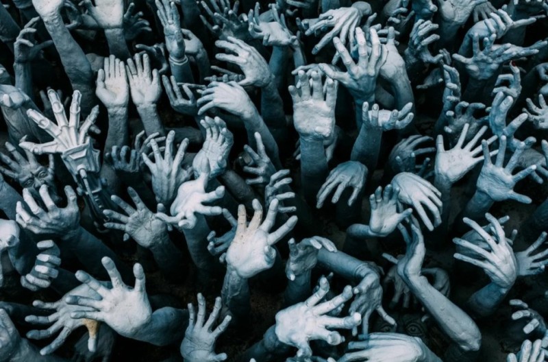 Create meme: lots of hands, thousands of hands, people