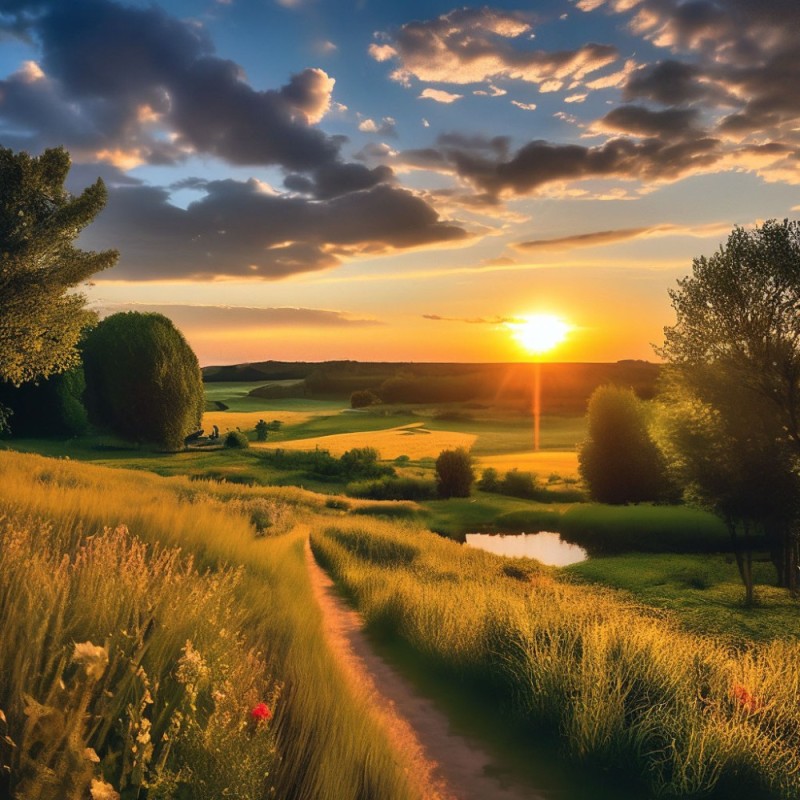 Create meme: beautiful summer sunset, landscape evening, nature dawn