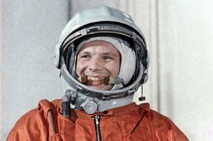 Create meme: spaceship Vostok, pilot, cosmonautics day