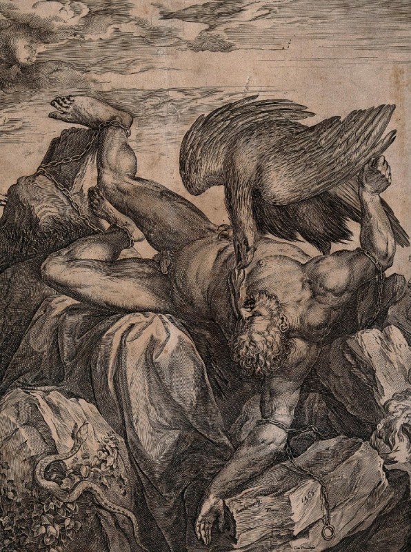 Create meme: Prometheus chained, Titian Prometheus, Prometheus drawing