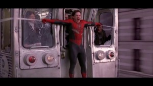 Create meme: spider-man stops the train, Tobey Maguire spider-man train, spider-man