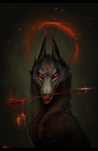 Create meme: wolf demon Anubis, the devil wolf, wolf demon with pentagramma art