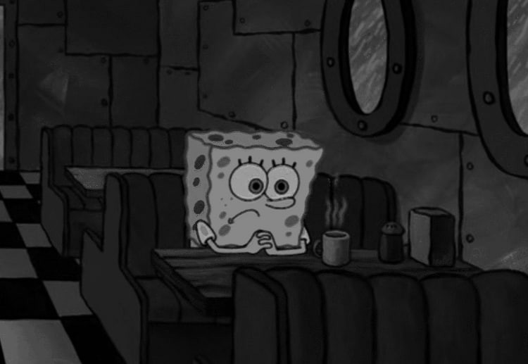 Create meme: meme spongebob , sad spongebob in a cafe, sad spongebob