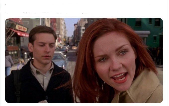 Create meme: Kirsten Dunst Spider-man 2002, spider man 2002 mary jane, Kirsten Dunst spider-man