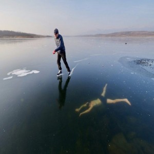 Create meme: way out on the ice, amazing ice skates lake, ice skating on the small sea, the first ice