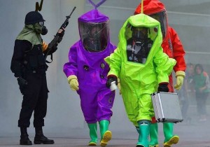Create meme: protective suit against viruses humor, chemical protection, Teletubbies khimzaschita