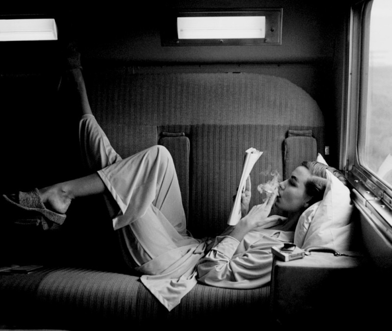 Create meme: photo shoot on the train, the woman on the train, Lillian Bassman on the train, 1951.