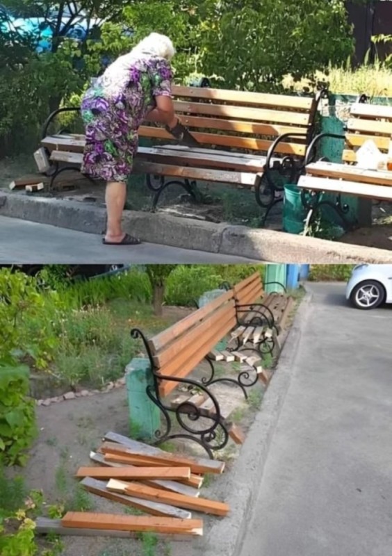 Create meme: grandma on the bench, the bench in the yard, bench 