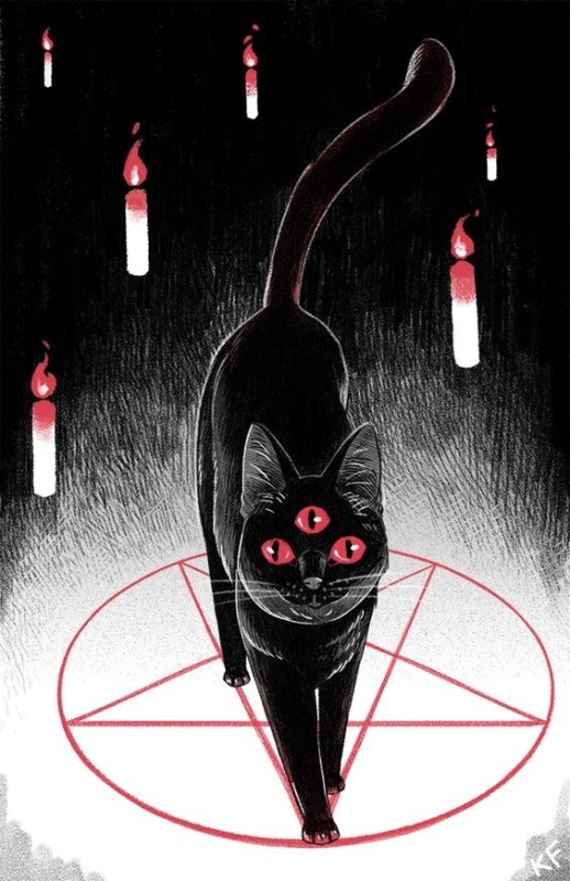 Create meme: cat art, angry black cat art, the cat the devil