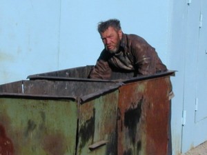 Create meme: the bum behind the dumpster, bum digging in the trash, homeless