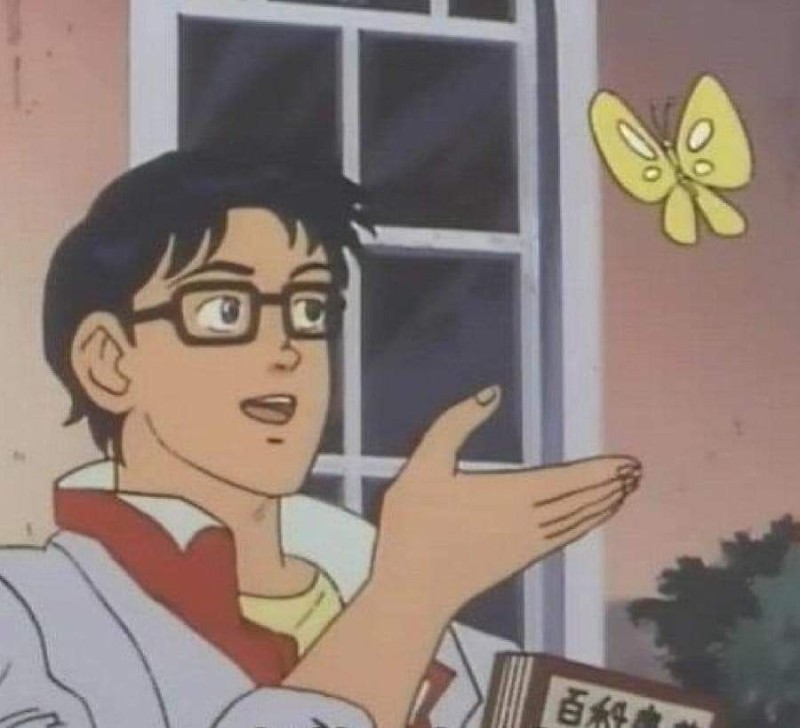 Создать мем: это бабочка мем шаблон, is this a pigeon, парень с бабочкой мем