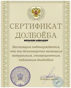 Create meme: certificate dolbaeb, certificate fuck VK, certificate dolbaeba