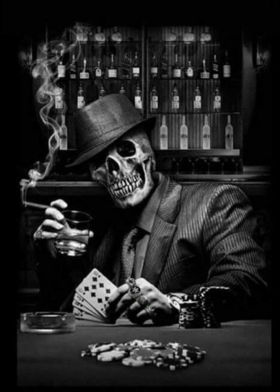 Создать мем: картина скелет в баре, череп мафия, скелет гангстер