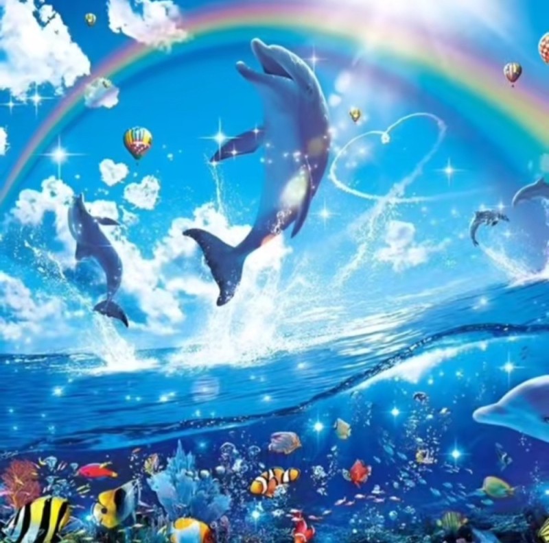 Create meme: underwater world of dolphins, And dolphins, The dolphin painting