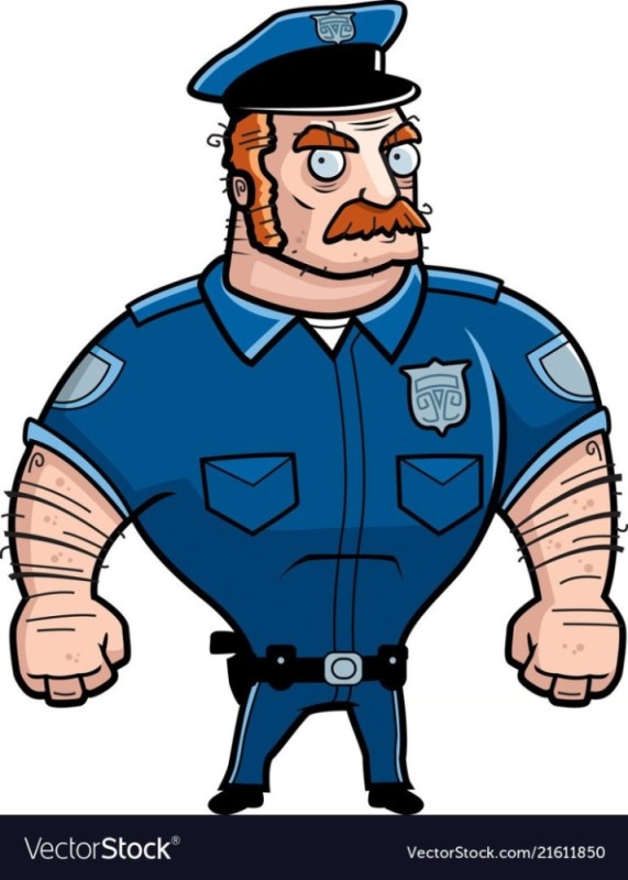 Create meme: cartoon security guard, drawing of a guard, angry police drawing