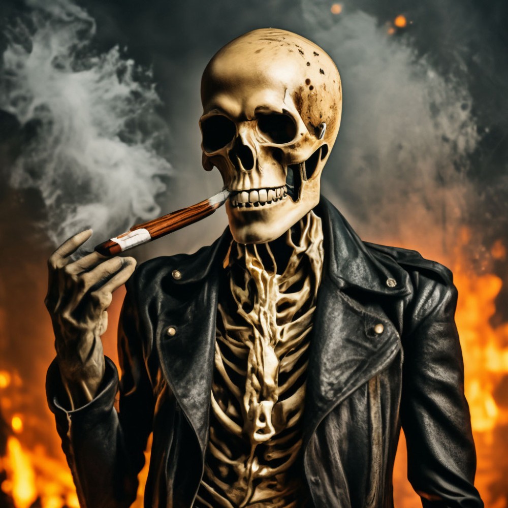 Create meme: the skeleton is cool, The skeleton smokes a cigarette, smoking skeleton