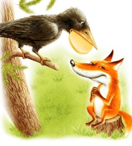 Создать мем: иллюстрация к басне ворона и лисица, басни ивана андреевича крылова, ворона и лисица басня