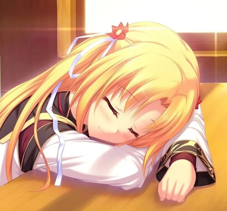 Создать мем: аниме тян спит, аниме девушка блондинка, спит аниме