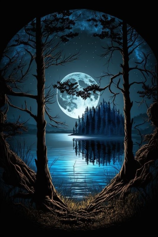 Create meme: night , the moon picture, forest moon