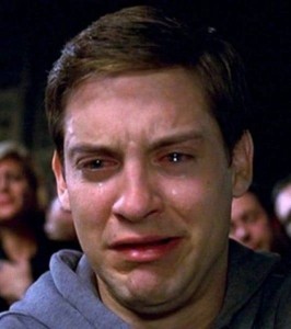 Create meme: crying man meme, Tobey Maguire crying meme, Peter Parker crying meme