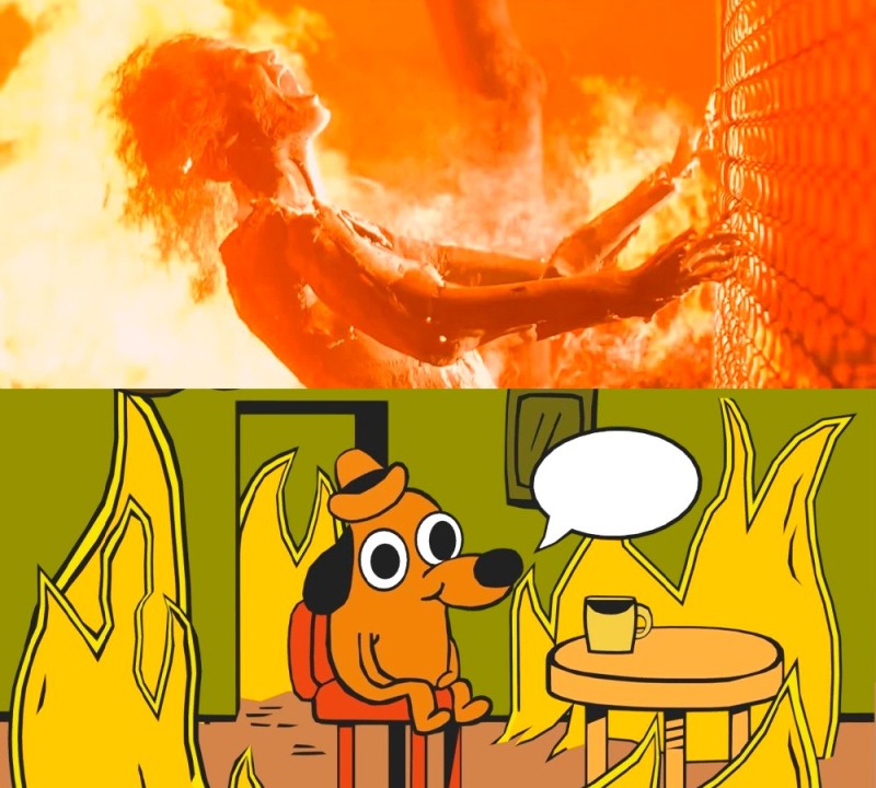 Создать мем: this is fine, собачка в горящем доме мем, мем собака в огне