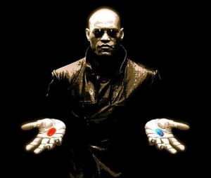 Create meme: Morpheus red or blue, Morpheus the matrix blue and red, red and blue pill meme