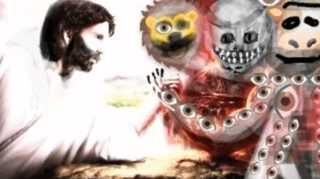 Create meme: Jesus and Satan, Jesus versus the devil, god versus the devil