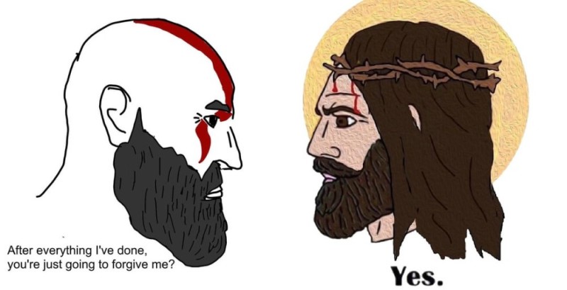 Create meme: jesus chad, kratos and jesus, Giga Chad Jesus