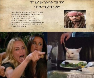 Create meme: MEM woman and the cat, girl yelling at the cat, memes with a cat at the table