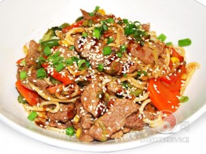 Create meme: noodles with beef