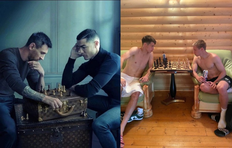 Create meme: Cristiano Ronaldo , Cristiano Ronaldo and Lionel Messi, Ronaldo and Messi play chess