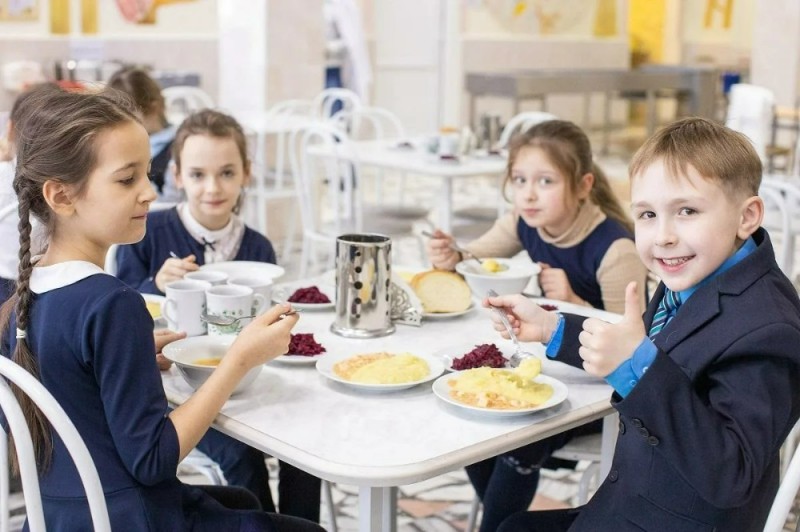 Create meme: hot meals at school, students in the dining room, meals at school